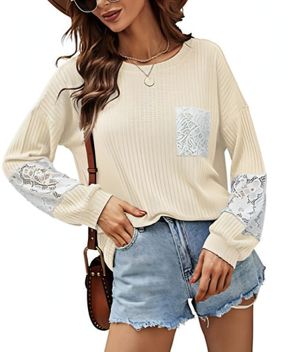 Spitze Casual frauen Lose Patchwork Einfach Passenden Strick Frauen Pullover