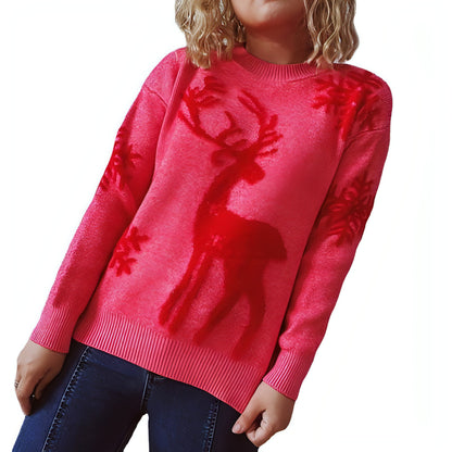 Women's Fashion Round Neck Long Sleeve Knitted Christmas Sweater