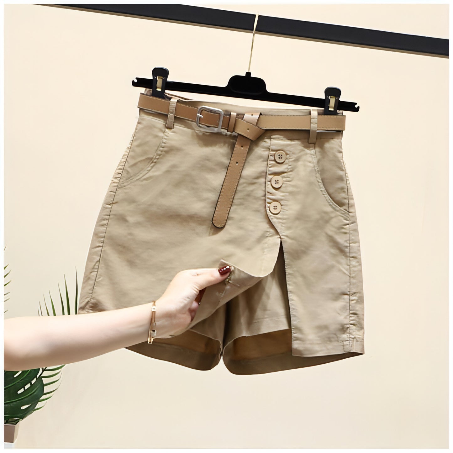 Summer New Button High Waist With Belt Cotton Shorts For Women Skirt