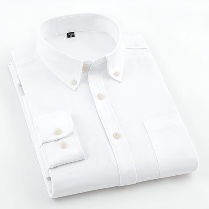 Men's Oxford Pure Color Slim Shirt For Young And Middle-aged People