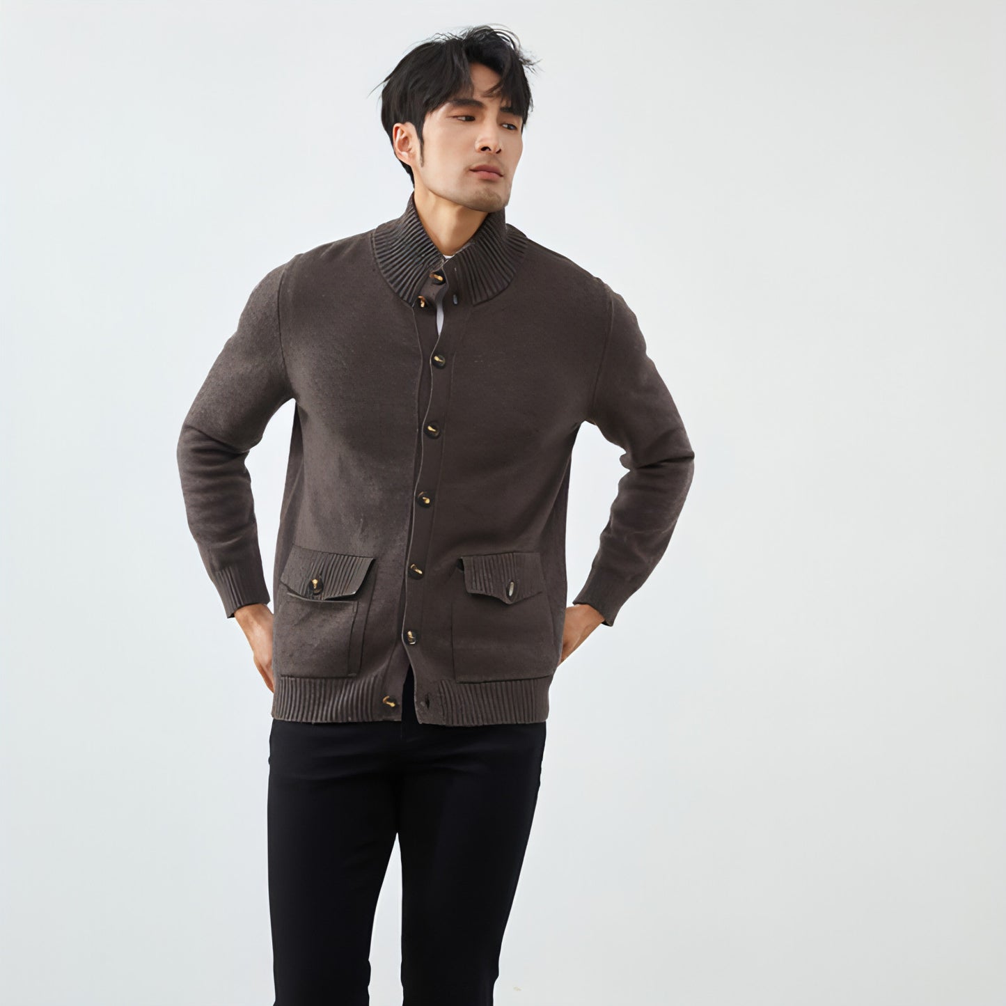 Luxe stickad kashmir cardigan för män