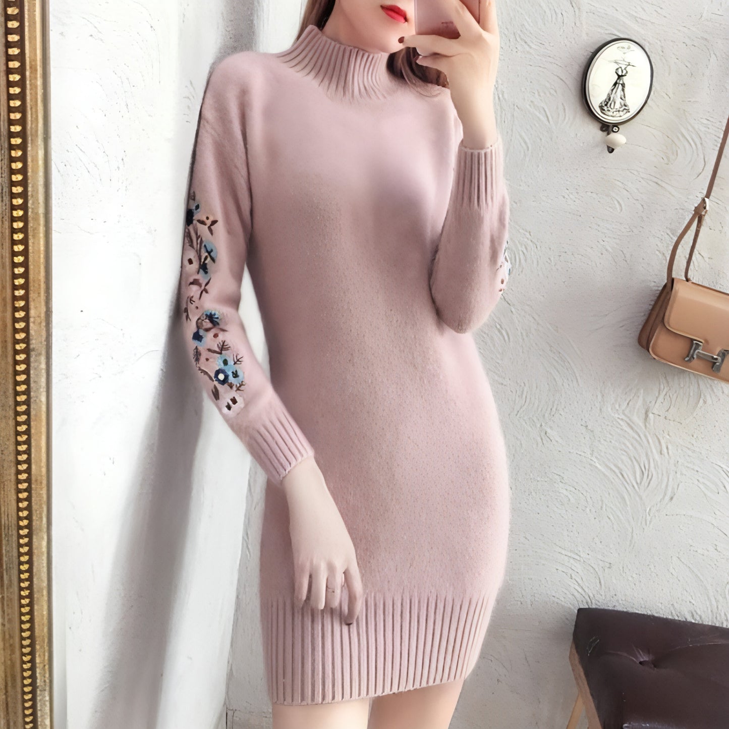 Autumn And Winter Fleece-lined Thickened Woolen Dress Sweater