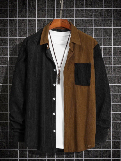 Men's Leisure Corduroy Long Sleeve Pocket DressShirt