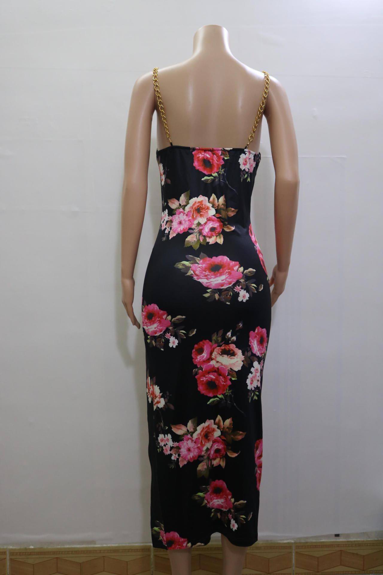 Vestido con estampado floral y tirantes finos divididos para mujer