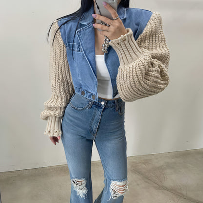 Women's Retro Minority Patchwork Knitting Denim Jacket