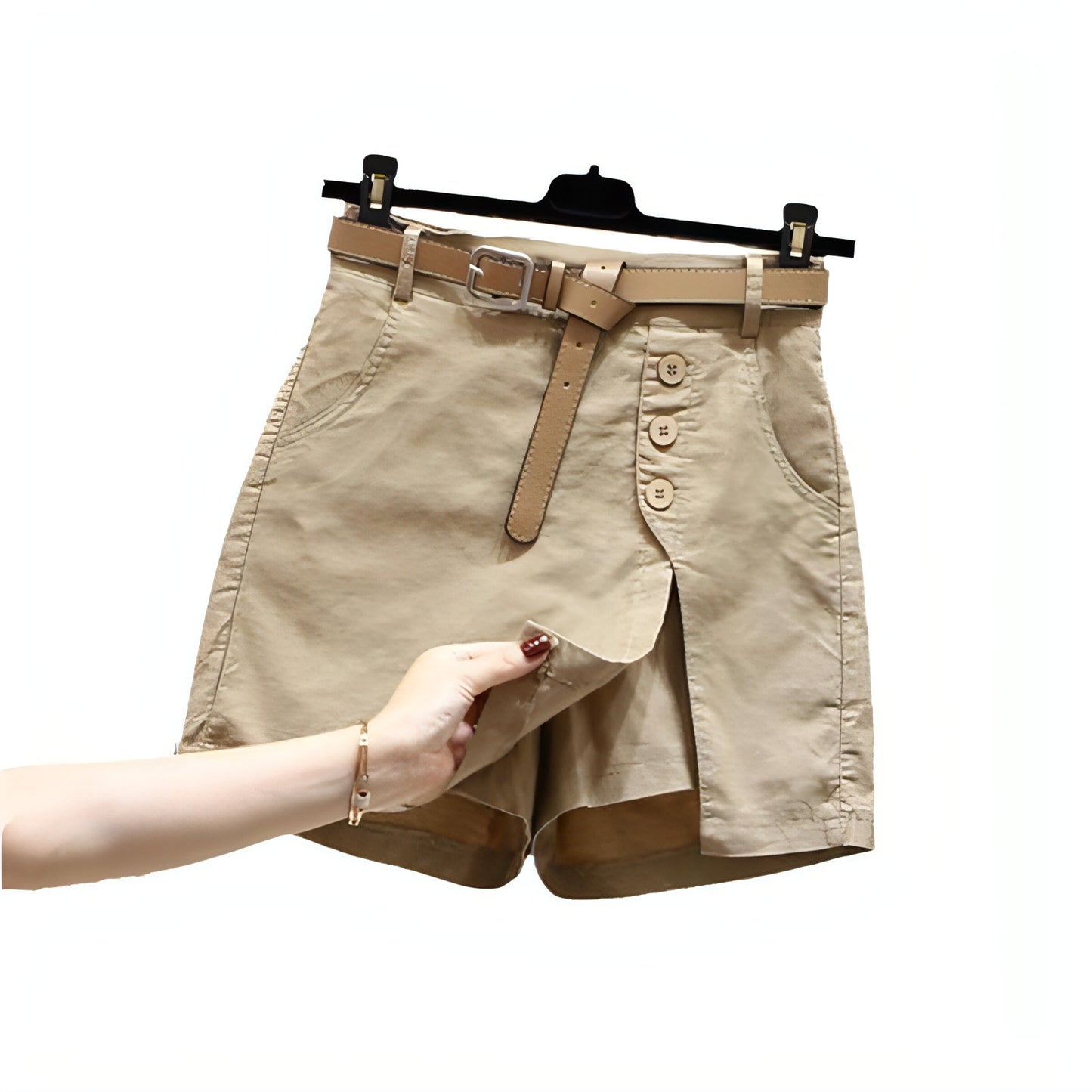 Summer New Button High Waist With Belt Cotton Shorts For Women Skirt