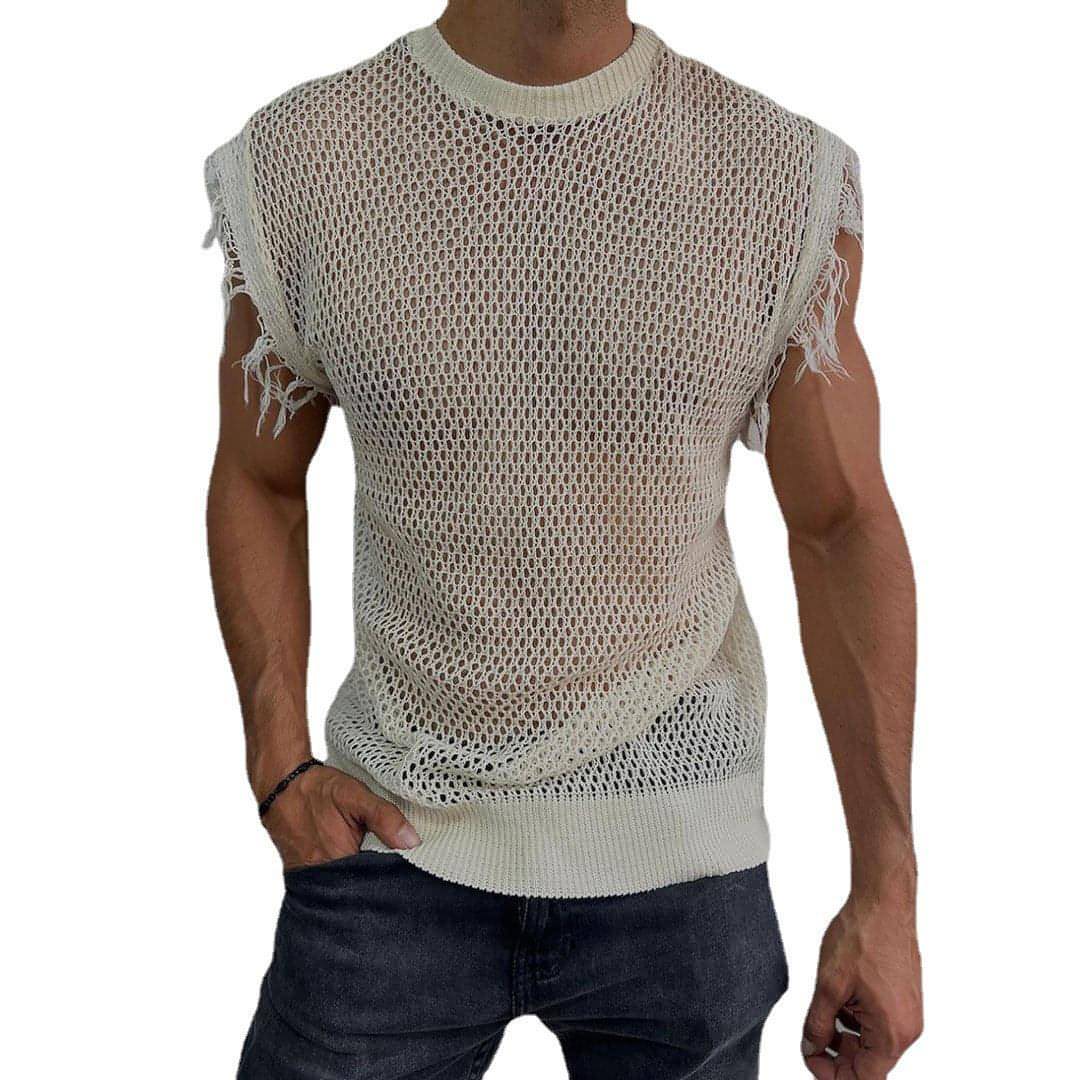 Summer Knitted Vest Round Neck Sleeveless T-Shirt (Tank-Top) Men