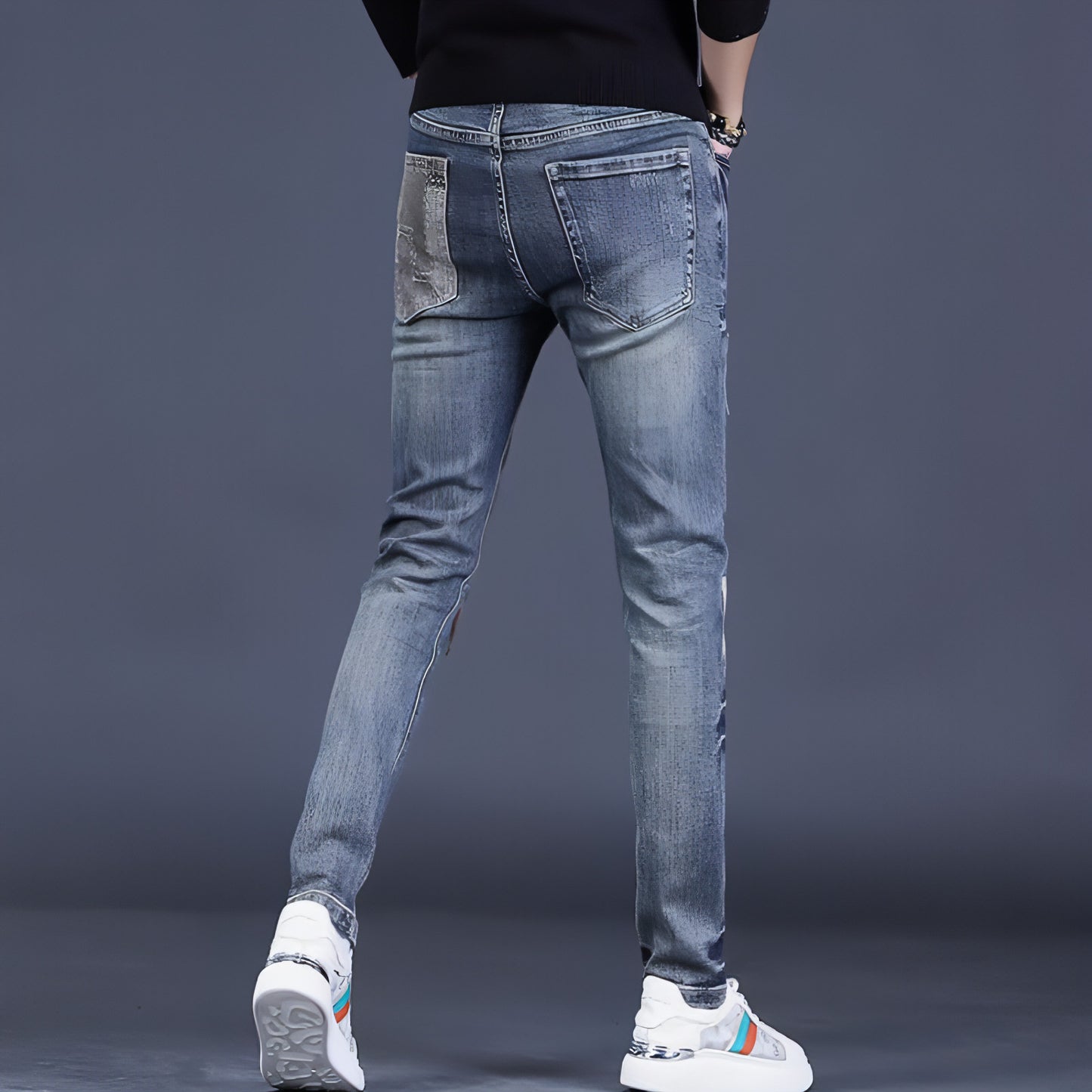 Men's Contrast Color Patch Hole Slim-fit Pants