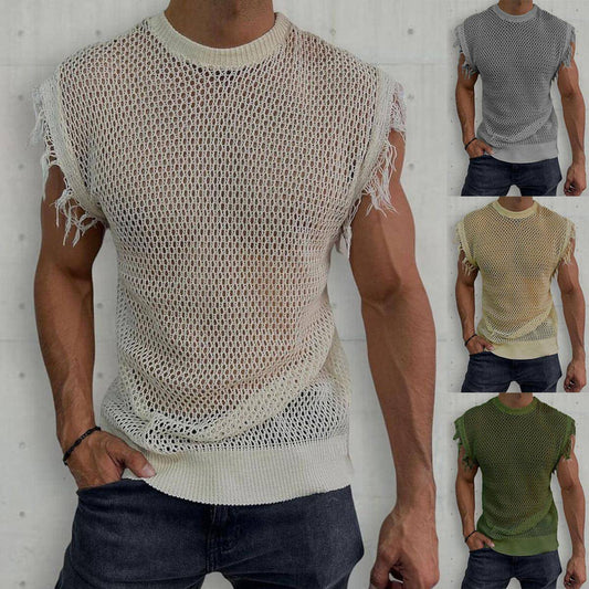 Camiseta sin mangas de cuello redondo de punto de verano para hombre