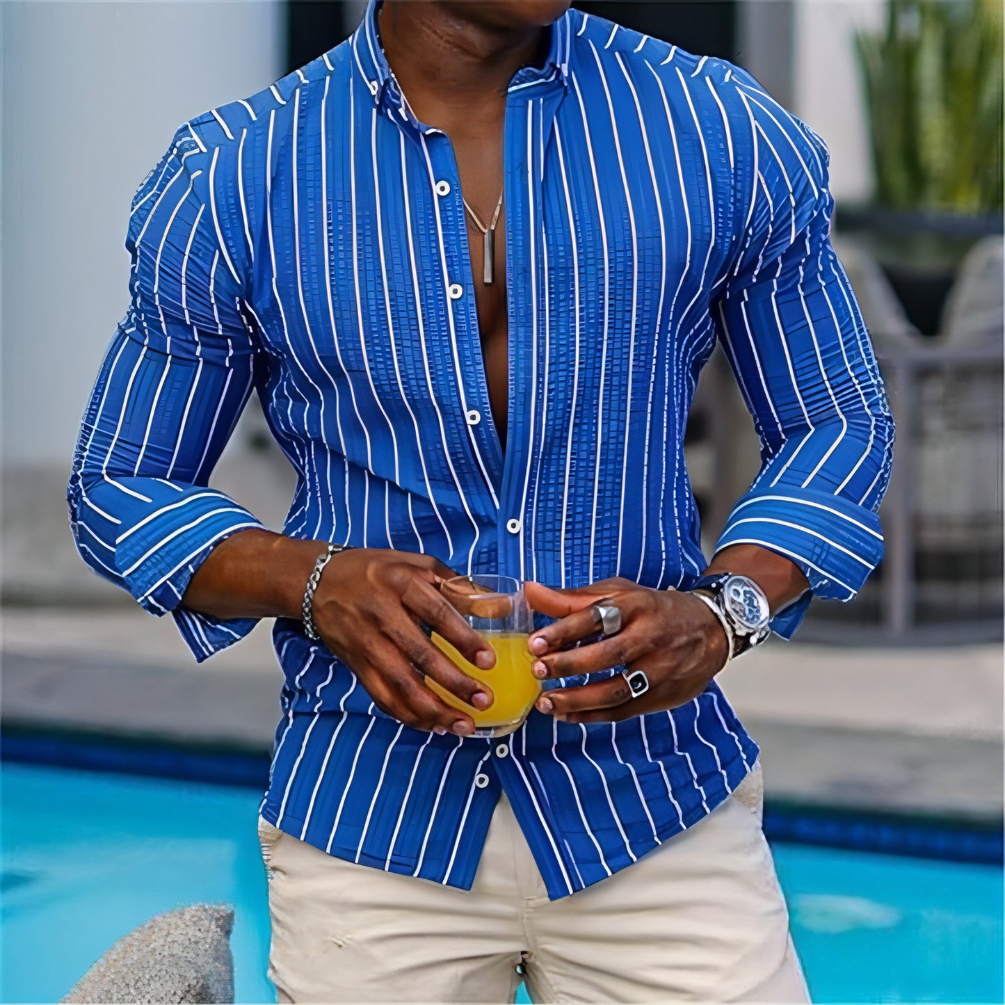 Men's Long Sleeve Lapel Plaid DressShirt