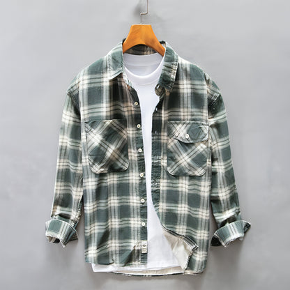 High-end Pure Cotton Trendy Plaid Long-sleeved DressShirt Men