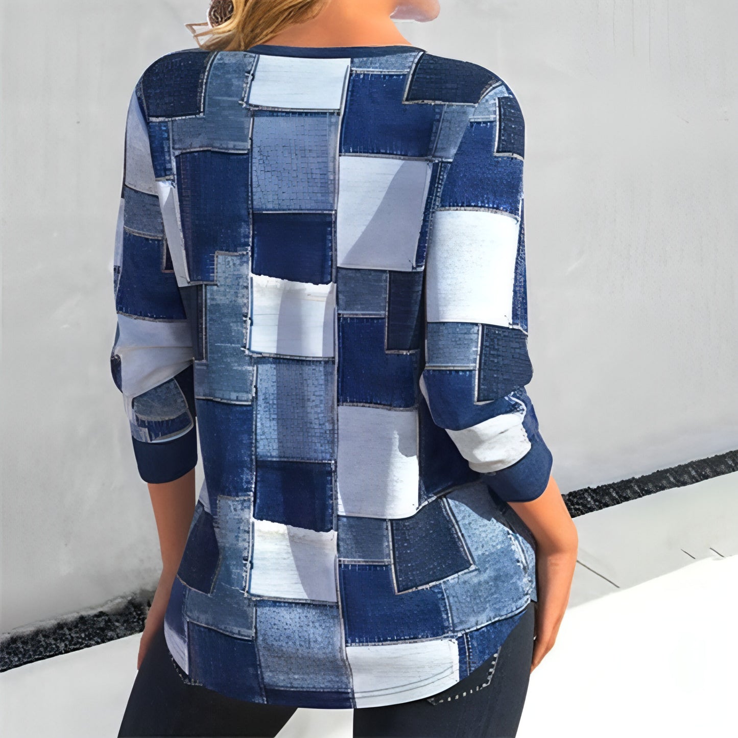 Women's Zipper Long Sleeve Geometric Top T-Shirt