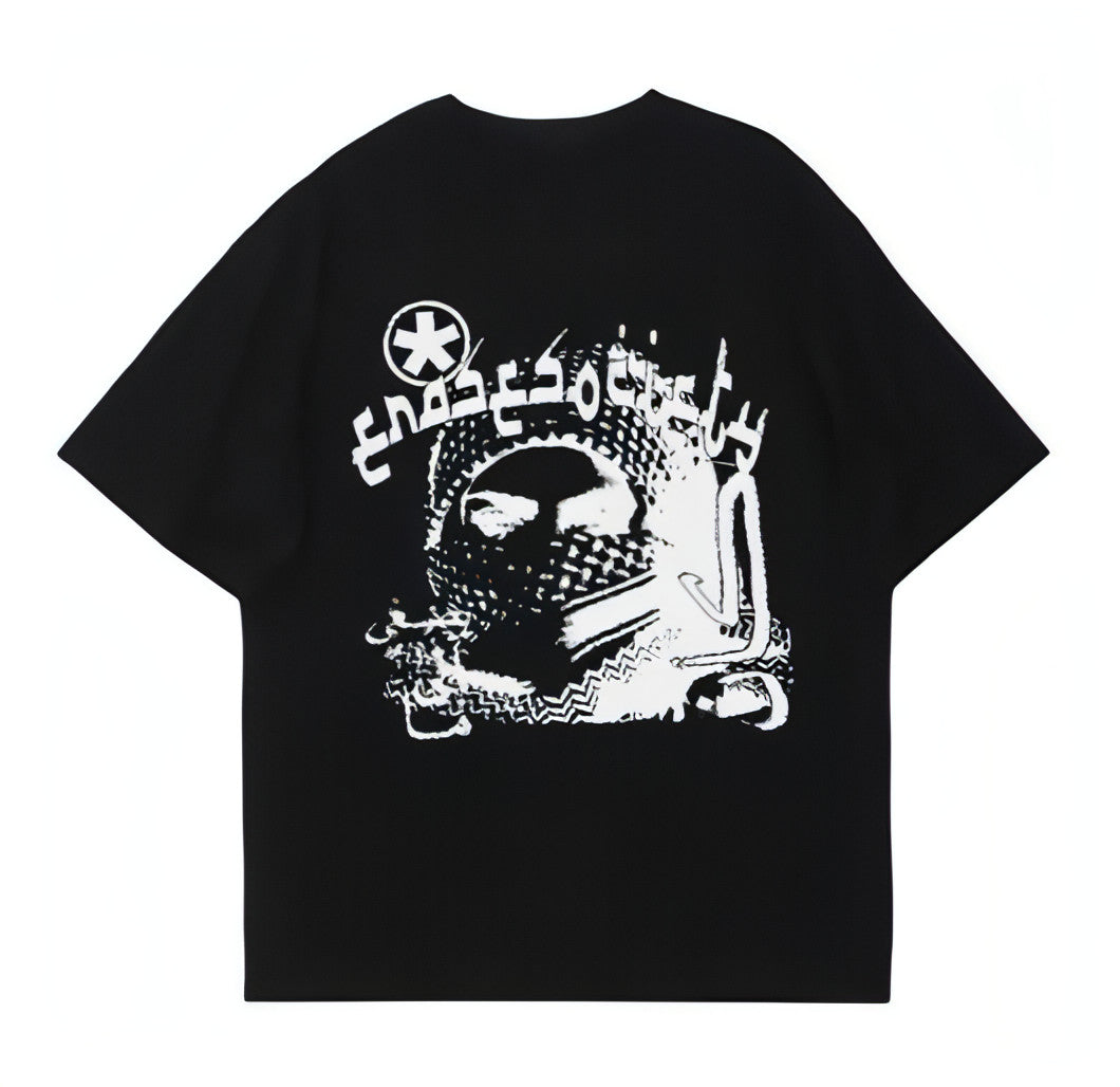 Hip Hop Loose Gothic Junk Pattern Printed T-shirt Men