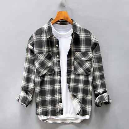 High-end Pure Cotton Trendy Plaid Long-sleeved DressShirt Men