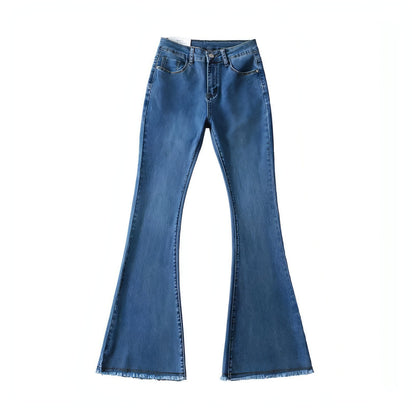 Small High Waist Raw Hem Jeans Retro Women