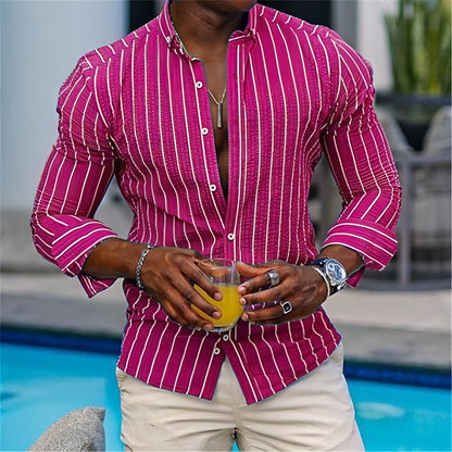 Men's Long Sleeve Lapel Plaid DressShirt