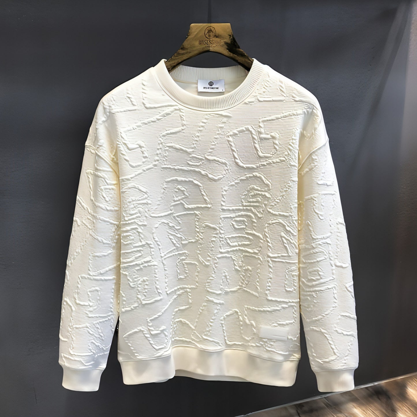 Texture Jacquard Heavy Round Neck Sweater Men's Autumn New