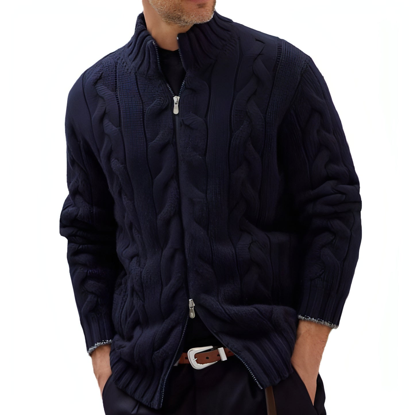 A.1 Men's Solid Color Zipper Knitted Jacket