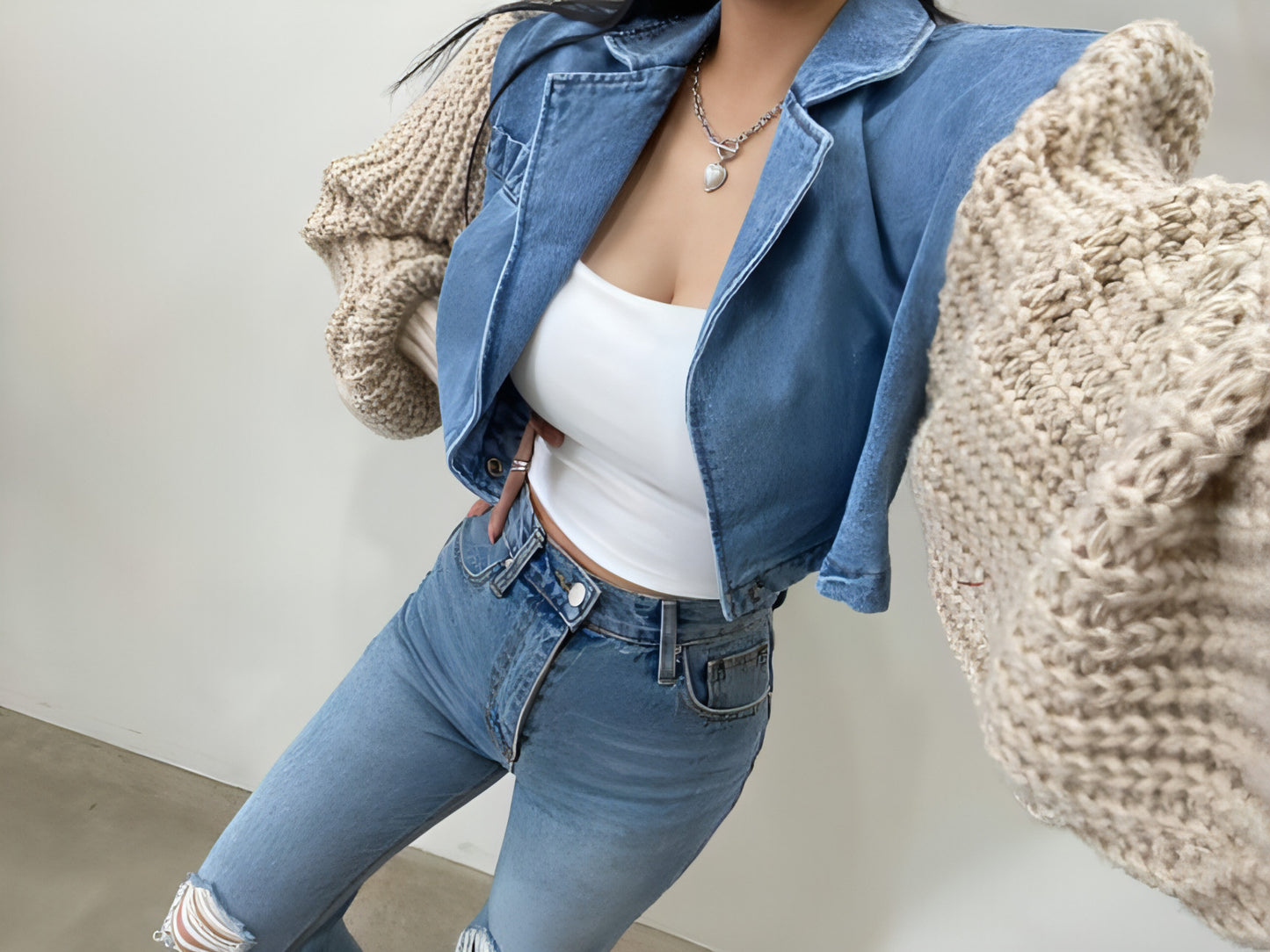 Women's Retro Minority Patchwork Knitting Denim Jacket