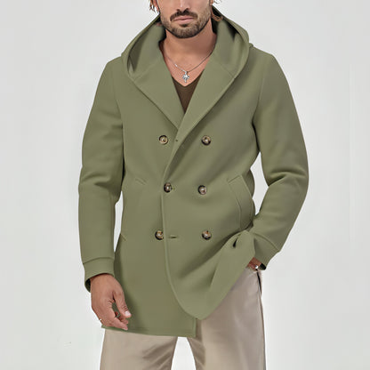 A1. Hooded Double-breasted Casual Mid-length Trench Coat