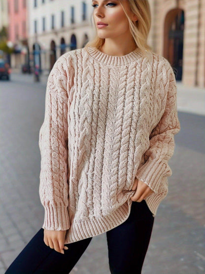 Vintage Vertical Stripes Twist Round Neck Long Sleeve Knitted Pullover Thick Needle Sweater For Women