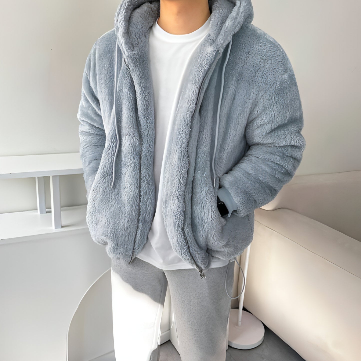 Men's Loose All-match Lamb Wool Thickened Hooded Sweatshirt