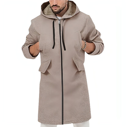 Hooded Jacket Single Zipper Cardigan Woolen Men's Coat