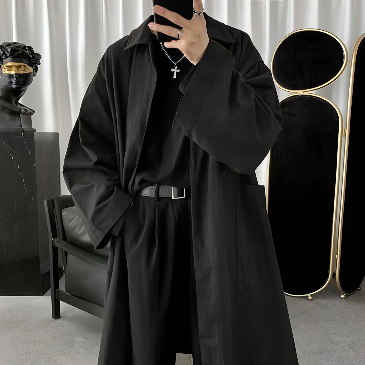 Autumn New Men's Loose Trench Coat Mid-length Coat