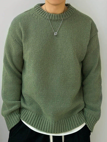 Solid Color Loose Knitted Pullover Leisure Japanese-style Retro Long Sleeve Round Neck Sweater Men