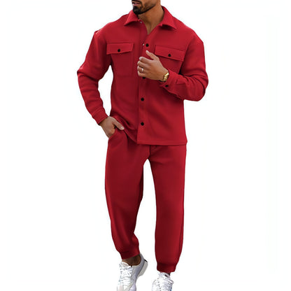 A Suede Single-breasted Solid Color Slim Fit Two-piece Suit Men (Tracksuit)