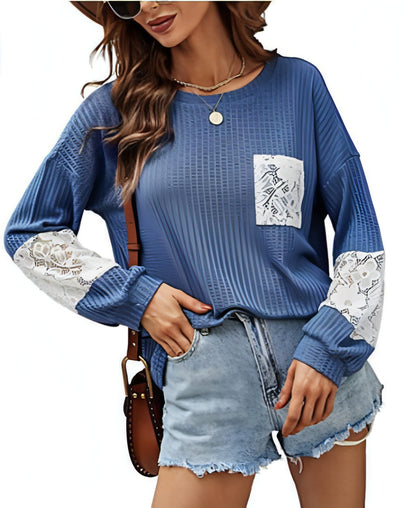 Spitze Casual frauen Lose Patchwork Einfach Passenden Strick Frauen Pullover