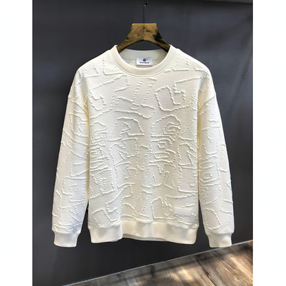 Texture Jacquard Heavy Round Neck Sweater Men's Autumn New