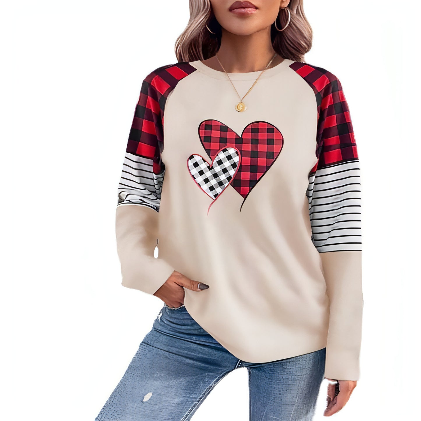 Women's Round Neck Long-sleeved Sweater Women's Plaid