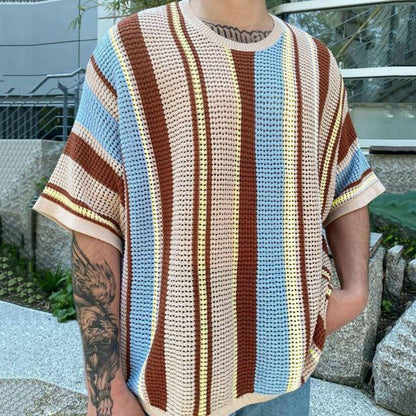 Round Neck Short Sleeve Thin Knitted T-shirt Men