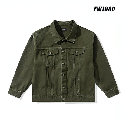 Vulcanized Green Puree Denim Retro Workwear Pure Cotton Coat Men