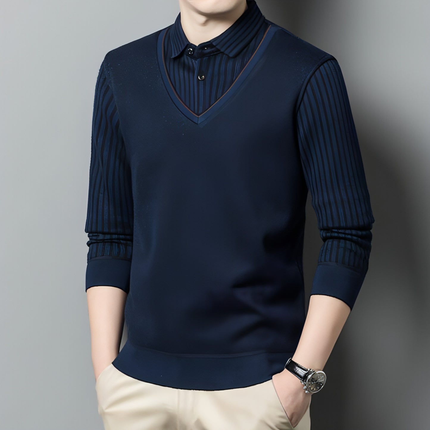 Men's Fleece False-two-piece Sweater