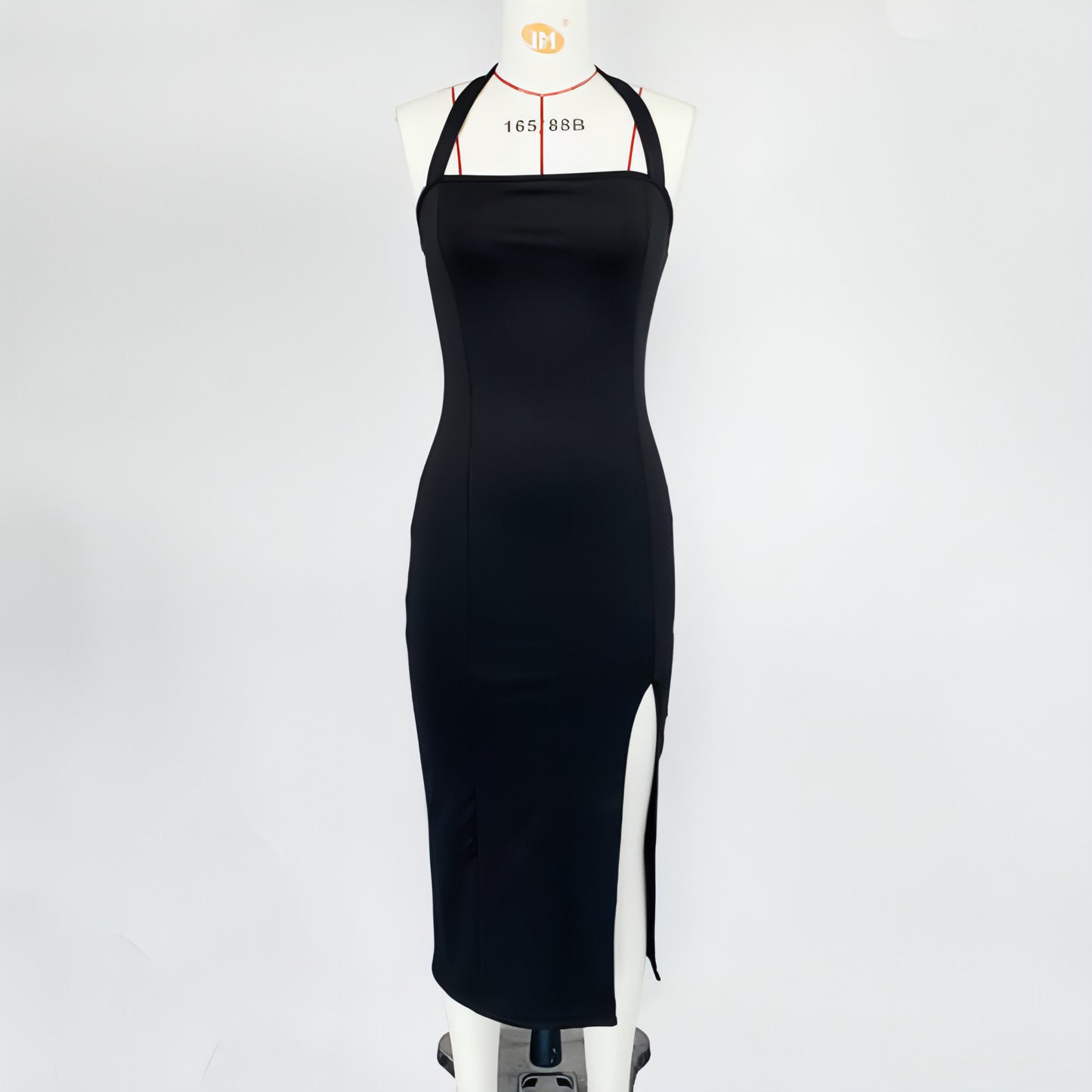 Vestido elegante con escote halter y espalda descubierta para mujer