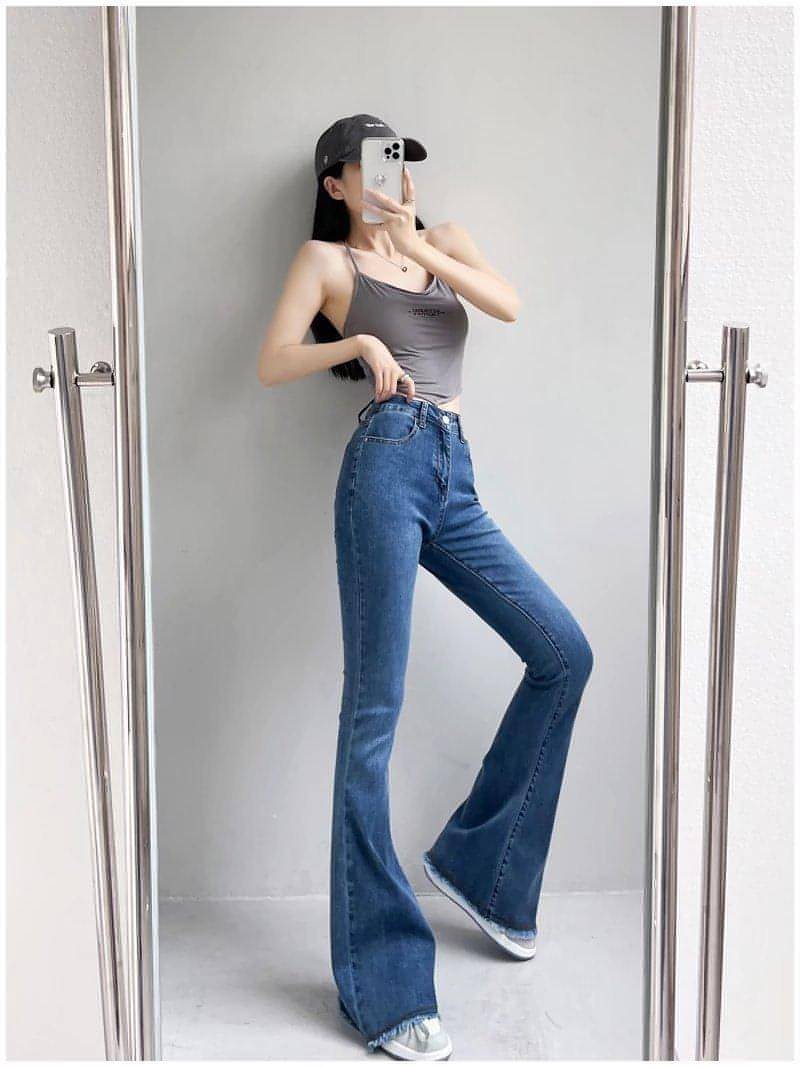 Small High Waist Raw Hem Jeans Retro Women