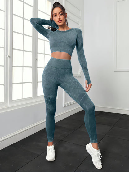 A.1 Sports Long Sleeve Fitness Yoga Leggings Pants Two-piece Set