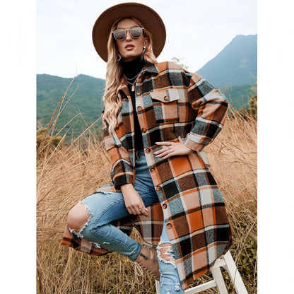 Coat Side Slit Lapel Loose Wool Women Jacket