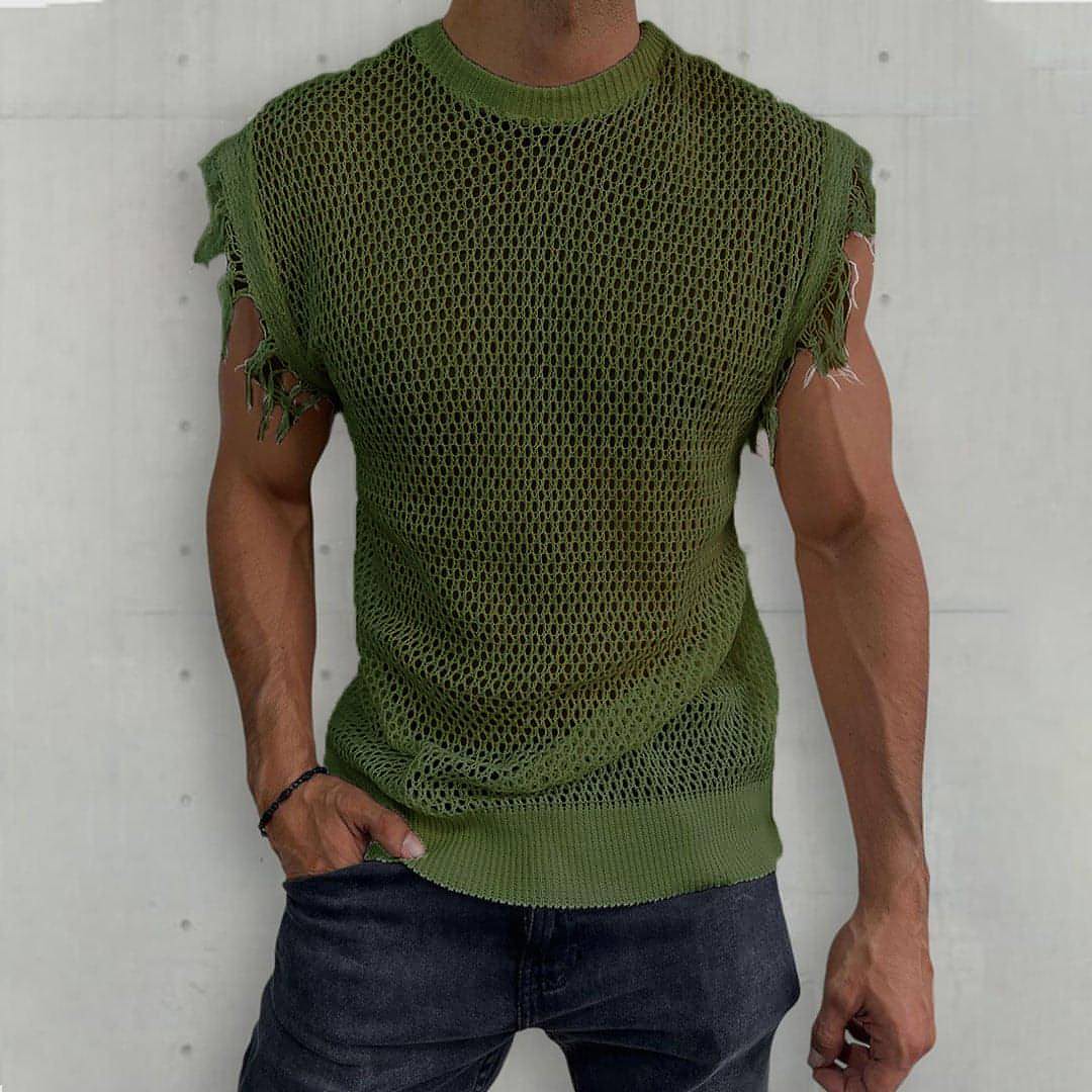 Summer Knitted Vest Round Neck Sleeveless T-Shirt (Tank-Top) Men