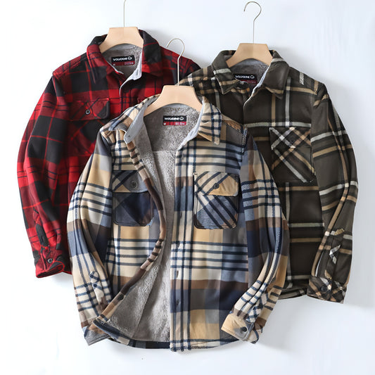 Flannel Plaid Warm Leisure Lapel Long Sleeve DressShirt