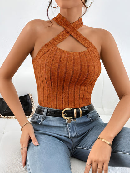 Women's Halter Sleeveless Brushed Knitted Top (T-shirt)