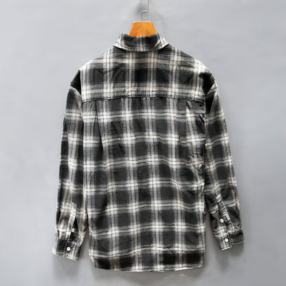 High-end Pure Cotton Trendy Plaid Long-sleeved DressShirt Men