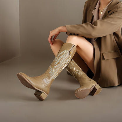 Bota vaquera estilo western con bordado y tacón grueso estilo retro para mujer