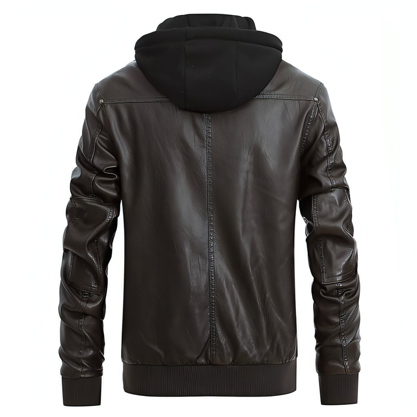 Men's Detachable Hat PU Hooded Jacket