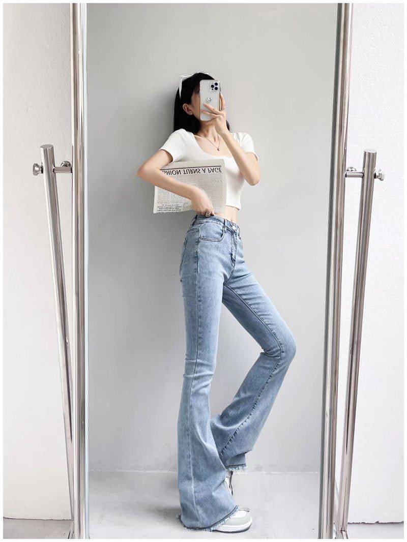 Small High Waist Raw Hem Jeans Retro Women