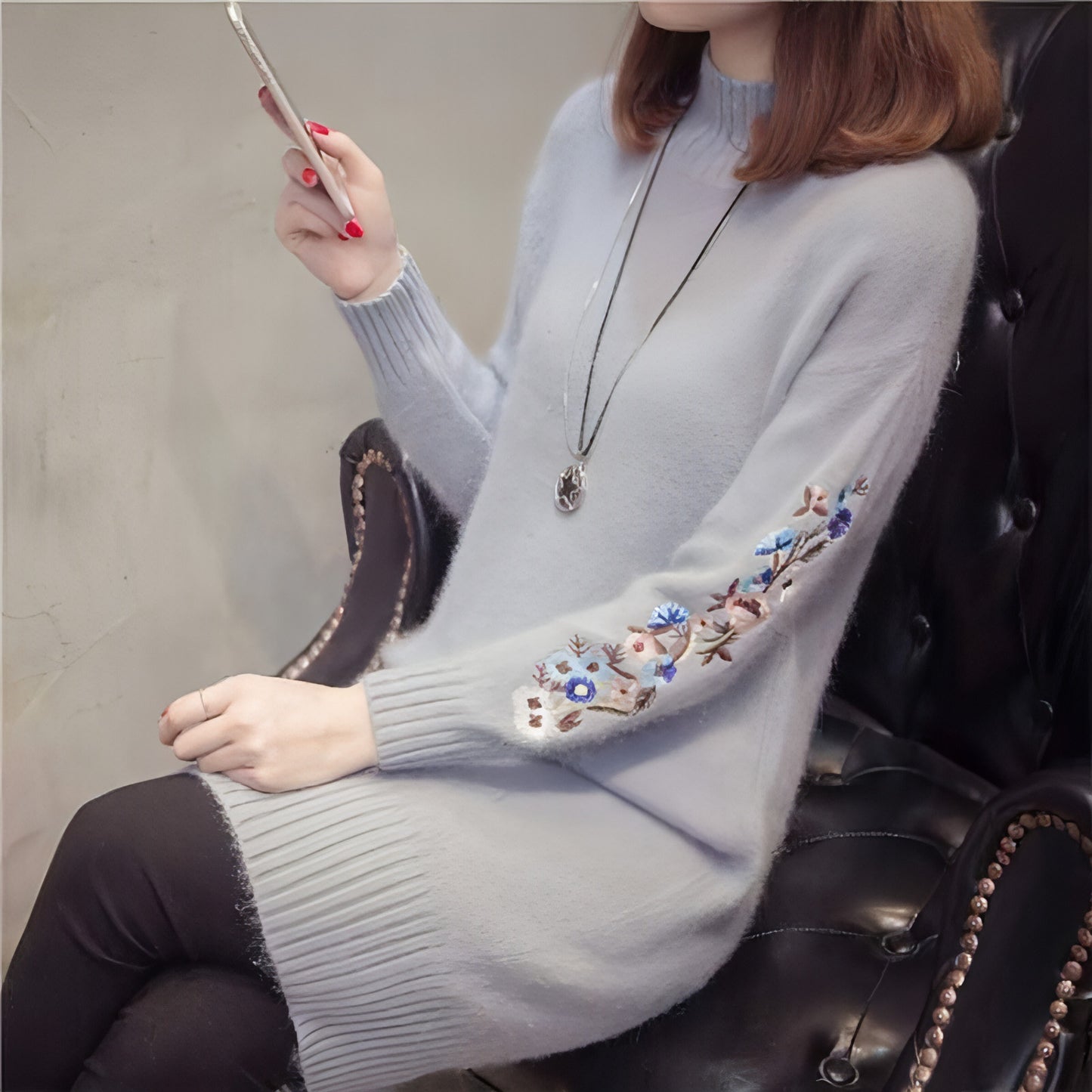 Autumn And Winter Fleece-lined Thickened Woolen Dress Sweater