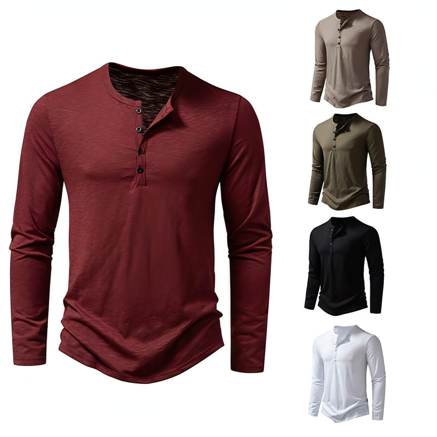 Ropa para hombre Camiseta de manga larga con botones y cuello Henry