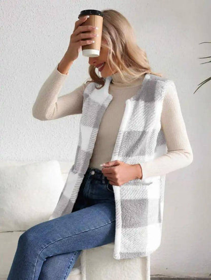 A.1 Coat Loose Plaid Color Stitching Knitted Cardigan Sweater Women